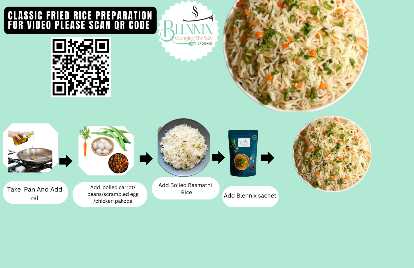 Classic Chicken/Veg/Egg Fried Rice/Noodles Ready mix Powder - Premium from Blennix - Just Rs120.00! Shop now at Blennix