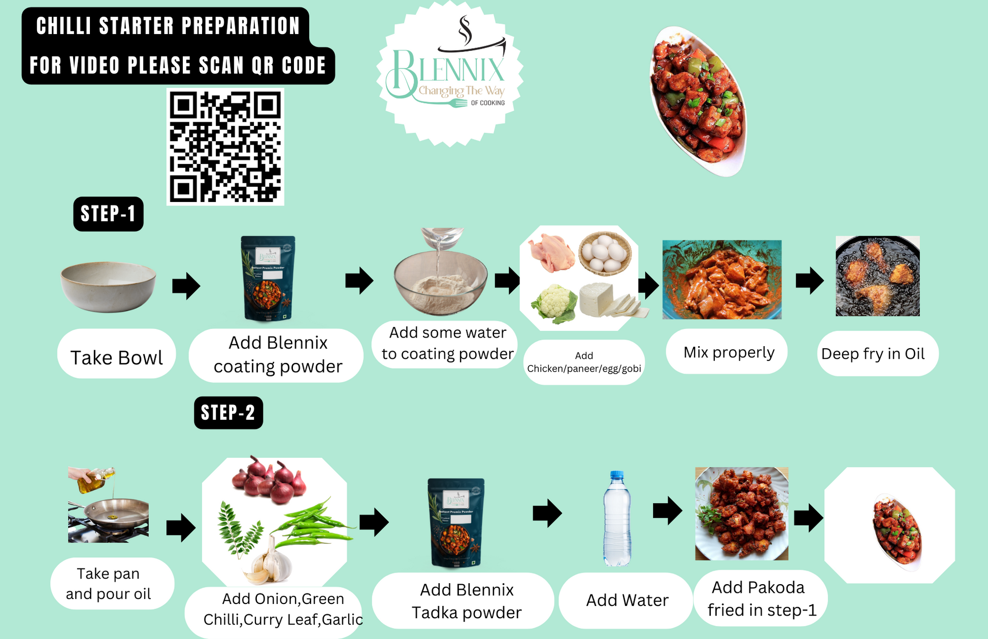Chilli Chicken/Paneer Starter Ready mix powder - Premium  from Blennix - Just Rs120.00! Shop now at Blennix